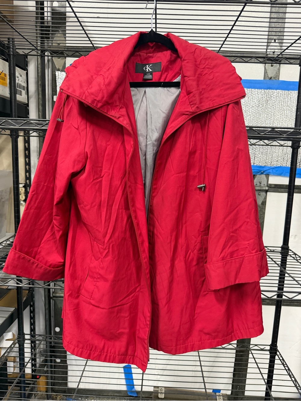 Calvin Klein Women's Bright Red Hooded Trench Coat